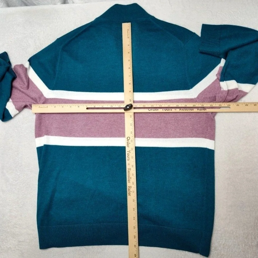 Bonobos Sweater Mens L Green 1/4 Zip Pullover Striped Cotton Polyester Knit Work